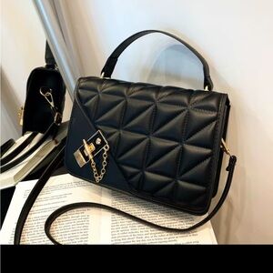 Black Quilted Shoulder Bag with Gold Hardware
